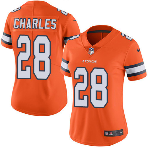 Nike Broncos #28 Jamaal Charles Orange Women's Stitched NFL Limited Rush Jersey